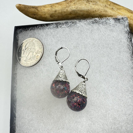 Vintage Black Fire Floating Opal Earrings 925 Sterling Silver Lever backs