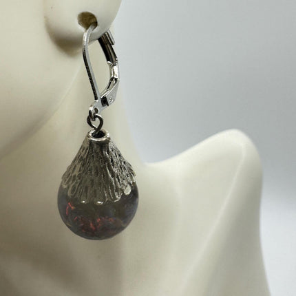 Vintage Black Fire Floating Opal Earrings 925 Sterling Silver Lever backs