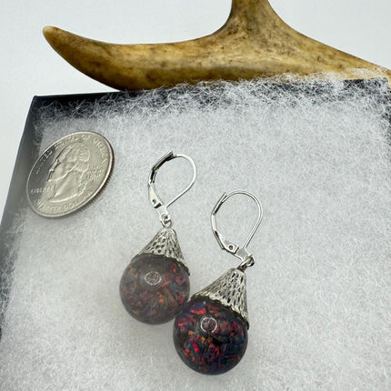 Vintage Black Fire Floating Opal Earrings 925 Sterling Silver Lever backs