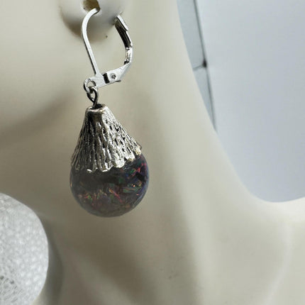 Vintage Black Fire Floating Opal Earrings 925 Sterling Silver Lever backs