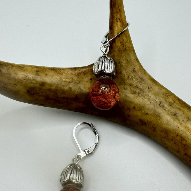 Vintage Fire Floating Goldstone Earrings - Gold 925 Sterling Silver
