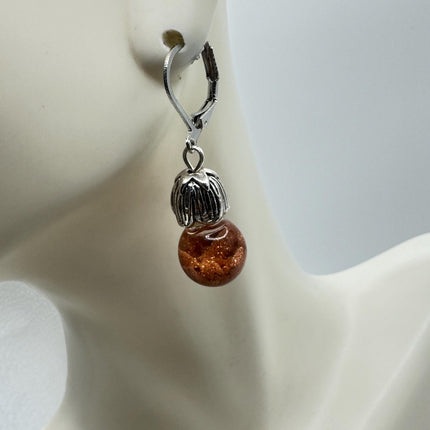 Vintage Fire Floating Goldstone Earrings - Gold 925 Sterling Silver