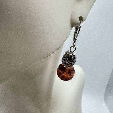 Vintage Fire Floating Goldstone Earrings - Gold 925 Sterling Silver