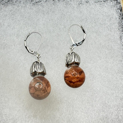 Vintage Fire Floating Goldstone Earrings - Gold 925 Sterling Silver