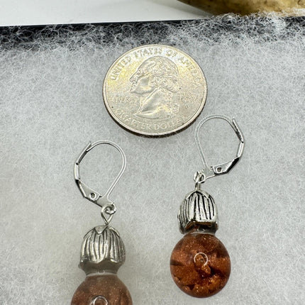 Vintage Fire Floating Goldstone Earrings - Gold 925 Sterling Silver