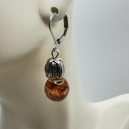 Vintage Fire Floating Goldstone Earrings - Gold 925 Sterling Silver