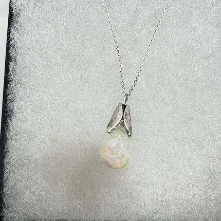 Vintage White Fire Floating Opal Necklace Sterling Silver
