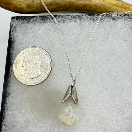 Vintage White Fire Floating Opal Necklace Sterling Silver