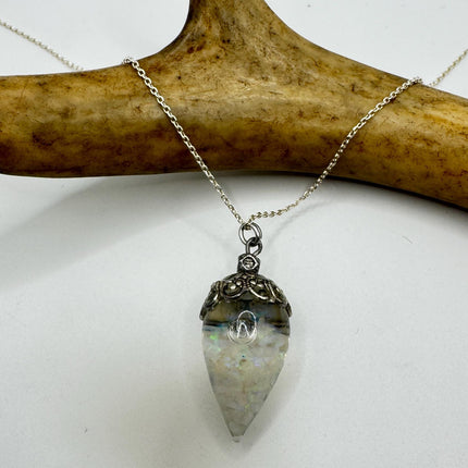 Vintage White Fire Floating Opal Necklace Sterling Silver