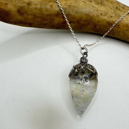 Vintage White Fire Floating Opal Necklace Sterling Silver