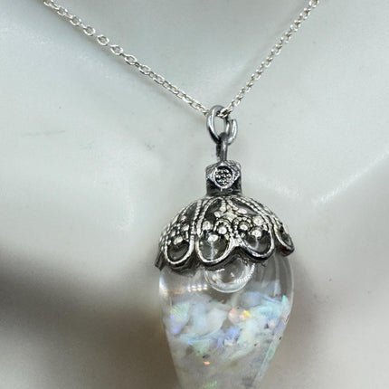 Vintage White Fire Floating Opal Necklace Sterling Silver