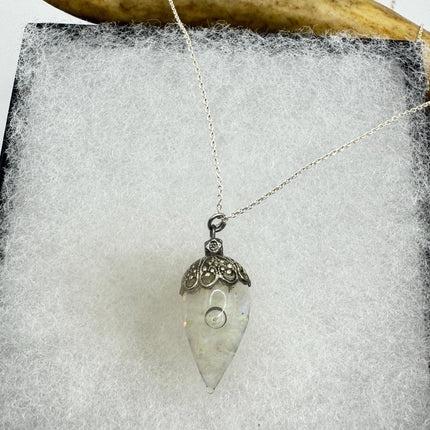 Vintage White Fire Floating Opal Necklace Sterling Silver