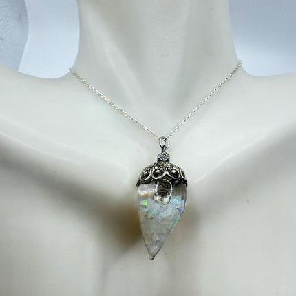 Vintage White Fire Floating Opal Necklace Sterling Silver