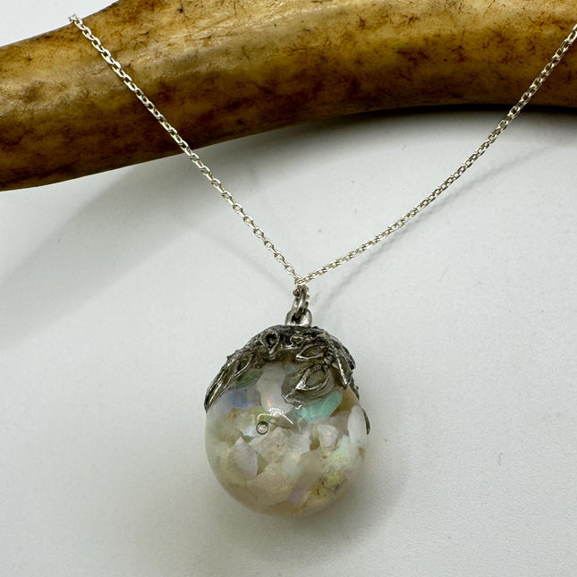 Vintage White Fire Floating Opal Necklace Sterling Silver