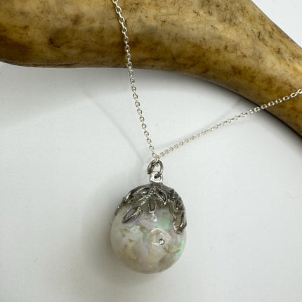 Vintage White Fire Floating Opal Necklace Sterling Silver