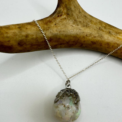 Vintage White Fire Floating Opal Necklace Sterling Silver