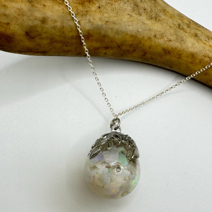 Vintage White Fire Floating Opal Necklace Sterling Silver