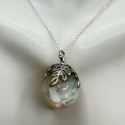 Vintage White Fire Floating Opal Necklace Sterling Silver