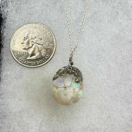 Vintage White Fire Floating Opal Necklace Sterling Silver