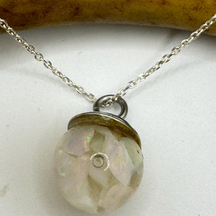 Vintage White Fire Floating Opal Necklace Sterling Silver