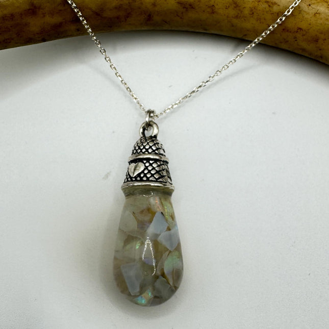 Vintage White Fire Floating Opal Necklace Sterling Silver
