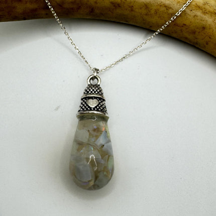 Vintage White Fire Floating Opal Necklace Sterling Silver