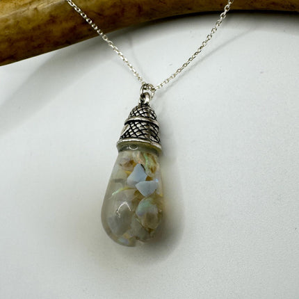 Vintage White Fire Floating Opal Necklace Sterling Silver