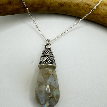 Vintage White Fire Floating Opal Necklace Sterling Silver
