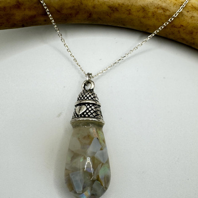 Vintage White Fire Floating Opal Necklace Sterling Silver