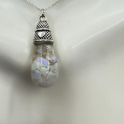 Vintage White Fire Floating Opal Necklace Sterling Silver