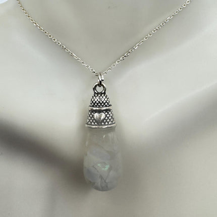 Vintage White Fire Floating Opal Necklace Sterling Silver