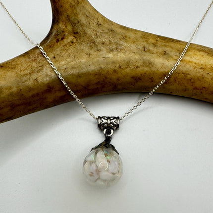 Vintage White Fire Floating Opal Necklace Sterling Silver