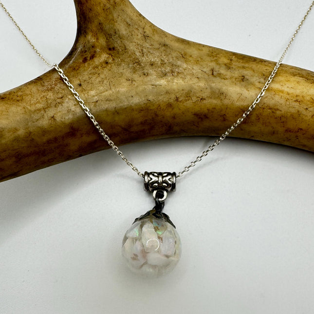 Vintage White Fire Floating Opal Necklace Sterling Silver