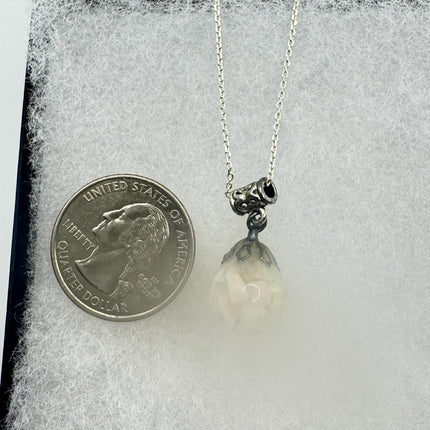 Vintage White Fire Floating Opal Necklace Sterling Silver