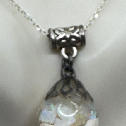 Vintage White Fire Floating Opal Necklace Sterling Silver