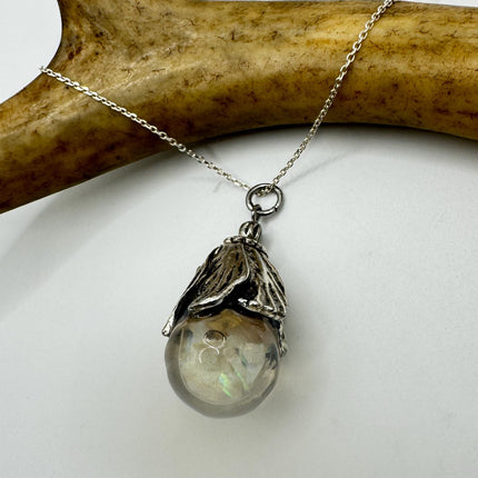 Vintage White Fire Floating Opal Necklace Sterling Silver