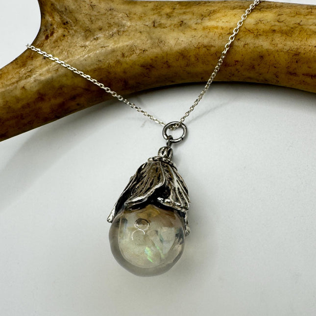 Vintage White Fire Floating Opal Necklace Sterling Silver