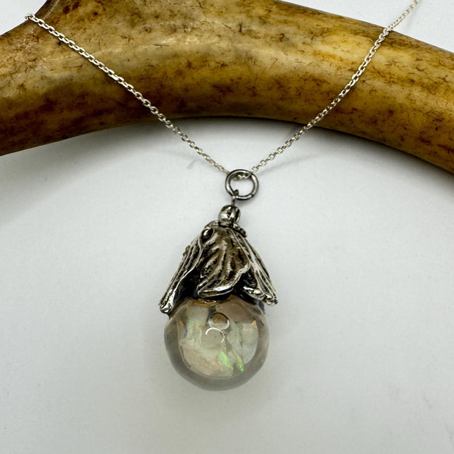 Vintage White Fire Floating Opal Necklace Sterling Silver