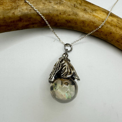 Vintage White Fire Floating Opal Necklace Sterling Silver