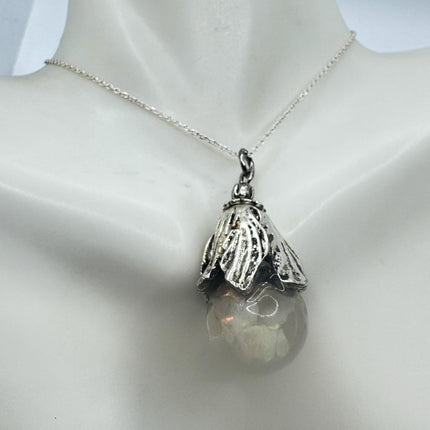 Vintage White Fire Floating Opal Necklace Sterling Silver