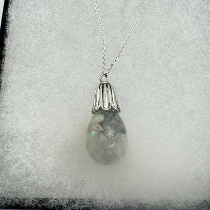 Vintage White Fire Floating Opal Necklace Sterling Silver