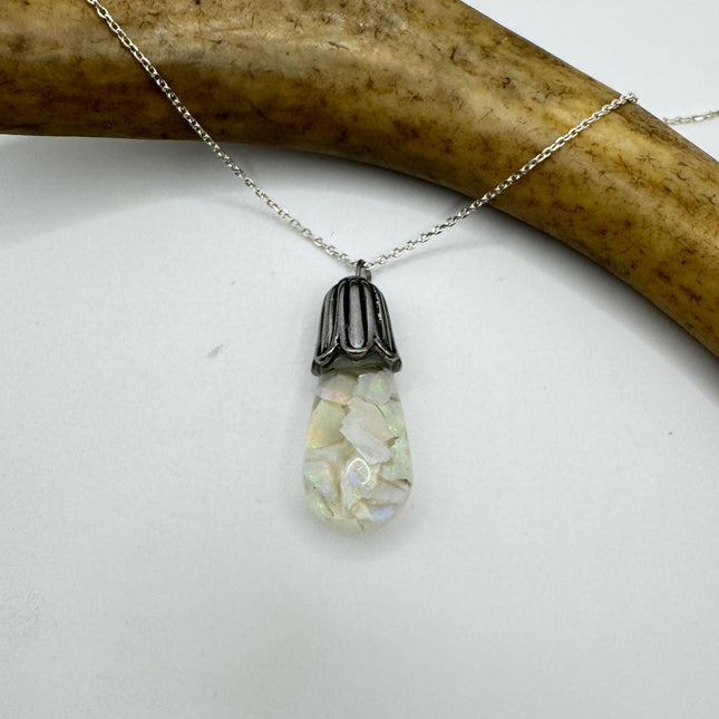 Vintage White Fire Floating Opal Necklace Sterling Silver