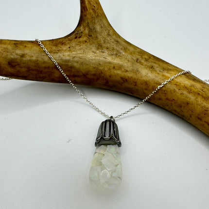 Vintage White Fire Floating Opal Necklace Sterling Silver