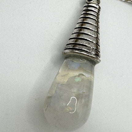Vintage White Fire Floating Opal Necklace Sterling Silver