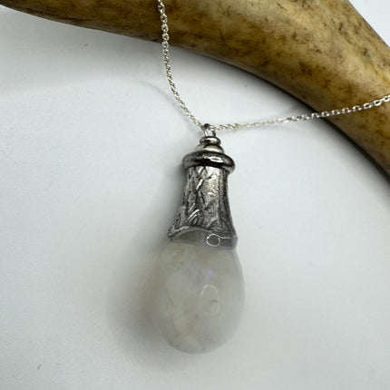 Vintage White Fire Floating Opal Necklace Sterling Silver