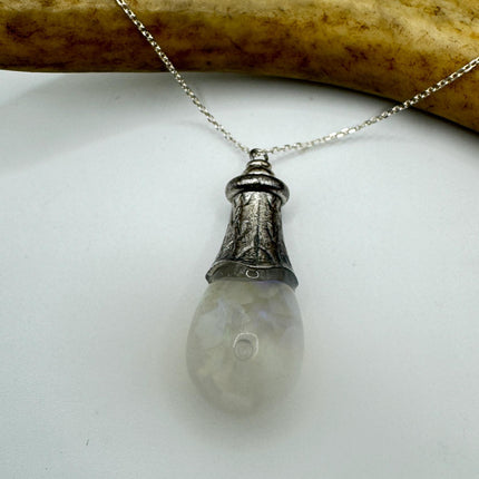 Vintage White Fire Floating Opal Necklace Sterling Silver