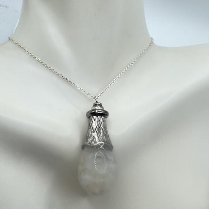 Vintage White Fire Floating Opal Necklace Sterling Silver