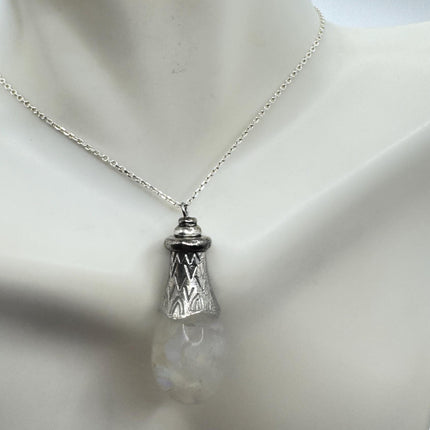 Vintage White Fire Floating Opal Necklace Sterling Silver