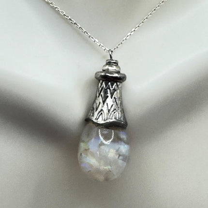 Vintage White Fire Floating Opal Necklace Sterling Silver
