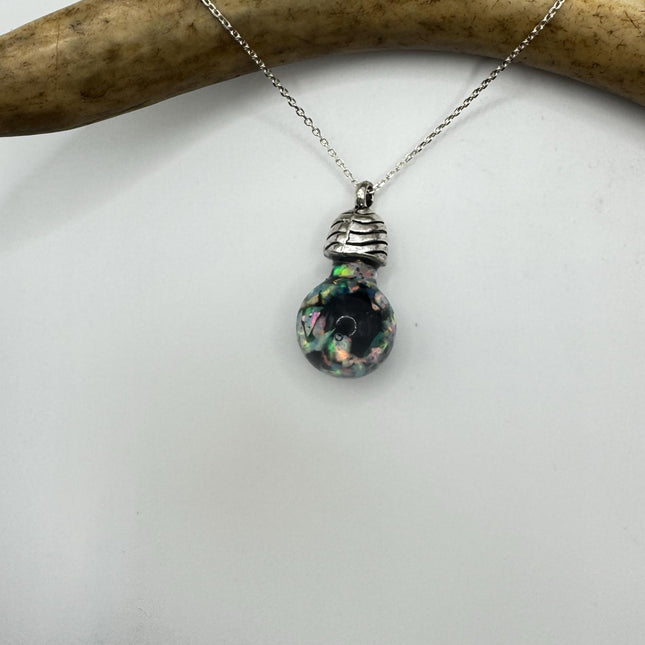 Vintage Blue Fire Floating Opal Necklace Sterling Silver